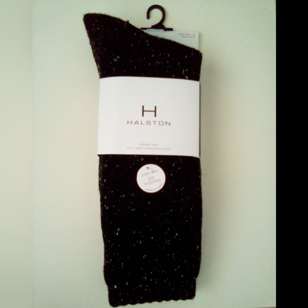 H Halston 2pr Pack Black Speckled Thermal Heat Cushioned Socks Womens NWT $24